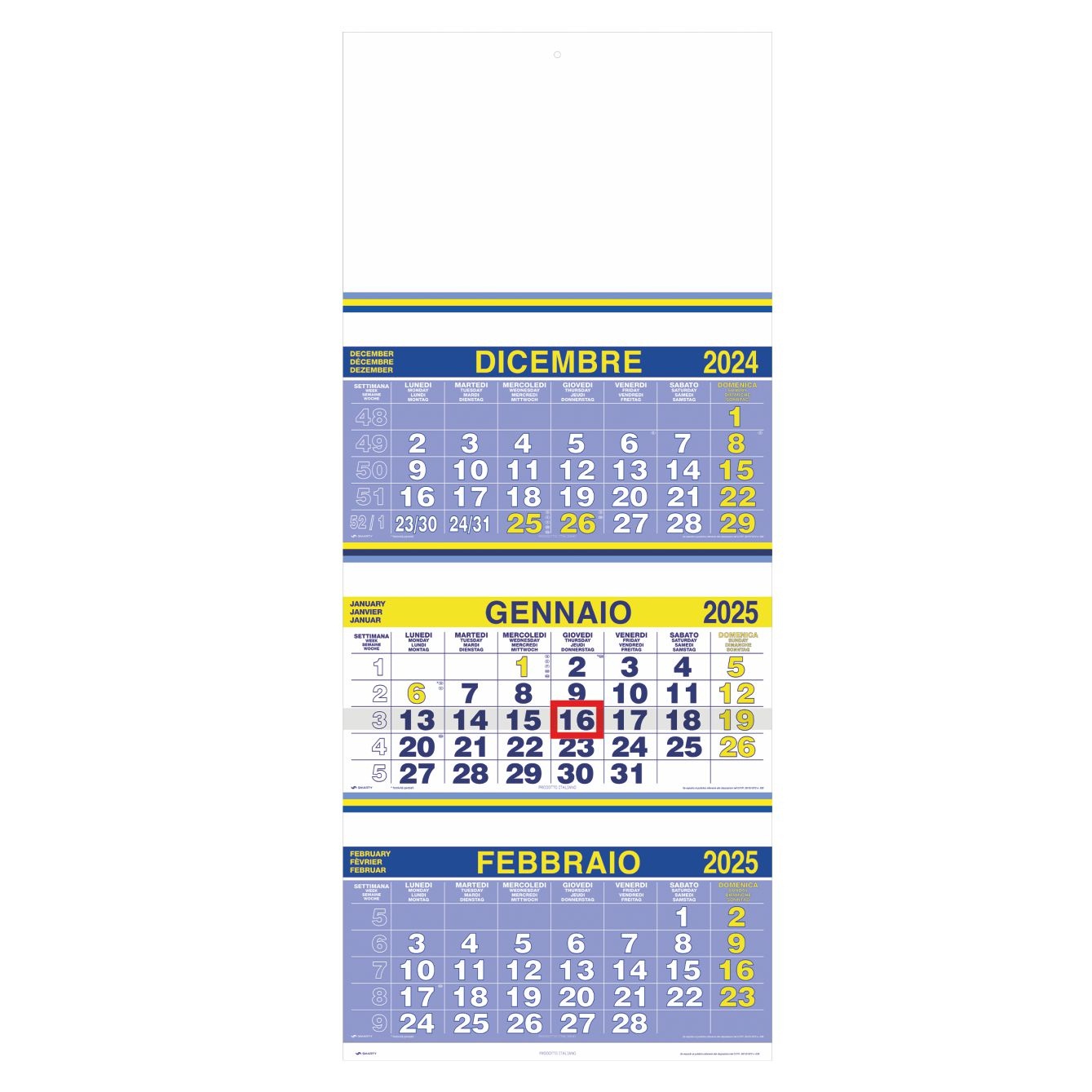 Calendario trittico con cursore art. F01 - CONF. 50 PEZZI