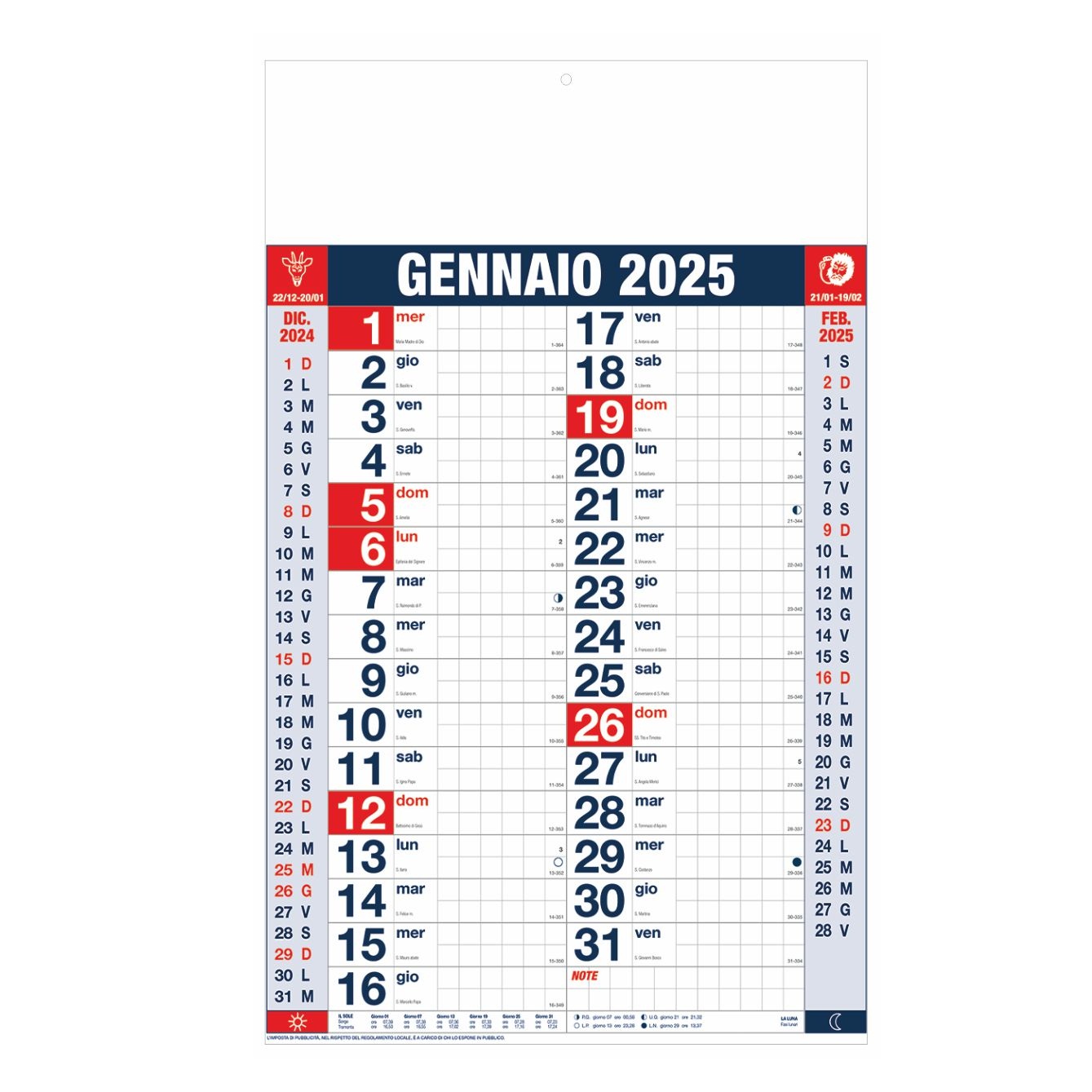 Calendario Olandese Quadrettato art. B63 - CONF. 100 PEZZI