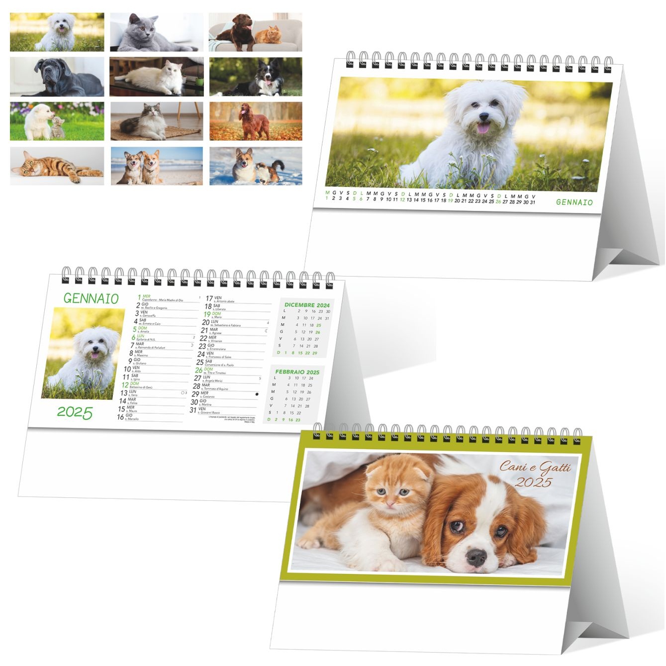 Calendario da tavolo con spirale CANI E GATTI art. H12 - CONF. 100 PEZZI